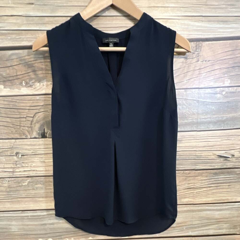 The Limited Navy Woven Pleated Sleeveless V-Neck Blouse Top XS RN54874